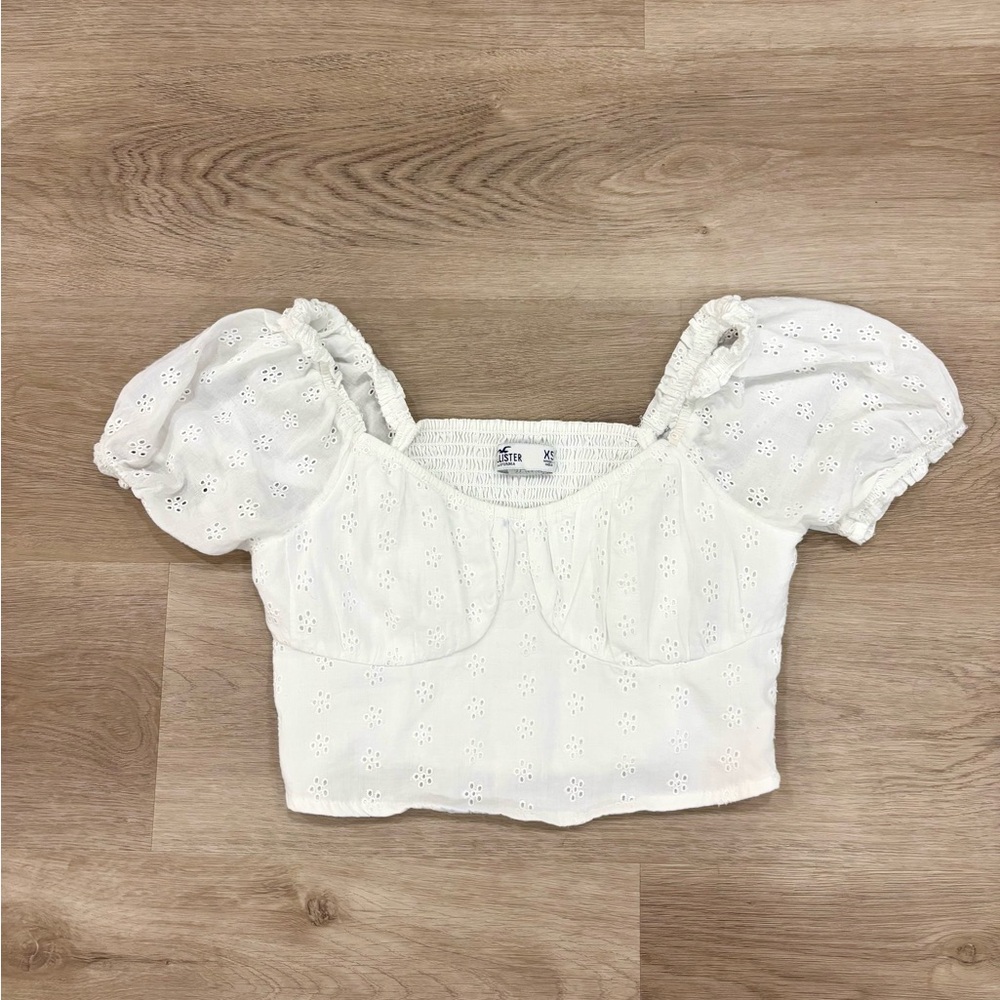White cropped ruffle shirt